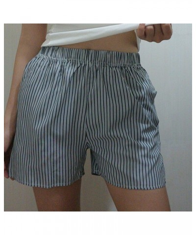 Women's Y2k Striped Lounge Shorts Elastic High Waist Cute Pajama Shorts Summer Wide Leg Bottoms Sleep Shorts Casual Gray $6.3...