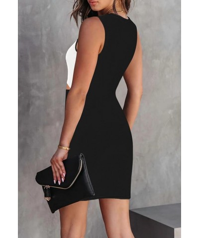 Color Block Sleeveless Crewneck Wrap Ruched Dresses Outfit for Women Sexy Night Out Date Skinny Elegant Cut Out Mini Short Sh...