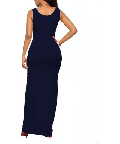 Women's Scoop Neck Sleeveless Tank Maxi Dress Form Fitted Pencil Sundress Navy $16.10 Dresses