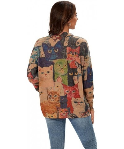 Women's Knit Sweater, Oversized Crew Neck Vintage Sweater with Cute Pattern Long Sleeves Tops for Women Cat $24.74 Sweaters