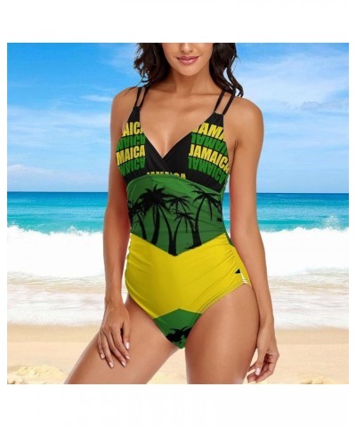 Bikini Sets Jamaica Flag Women's Swimwear Cute Bathing Suit Ruched High Cut Swimsuit Summer M XX-Large Style-5 $22.67 Swimsuits