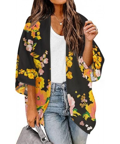 Women's Chiffon Kimono Plus Size Summer Shirts Top 08 Black $11.04 Blouses