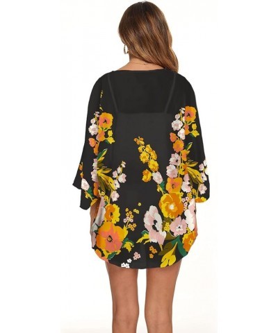 Women's Chiffon Kimono Plus Size Summer Shirts Top 08 Black $11.04 Blouses