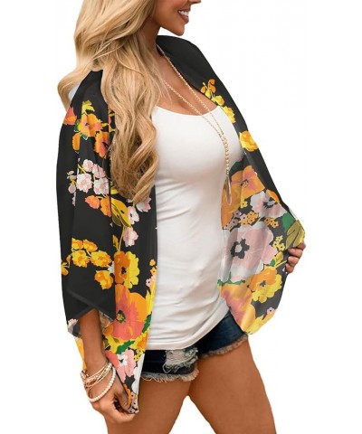 Women's Chiffon Kimono Plus Size Summer Shirts Top 08 Black $11.04 Blouses