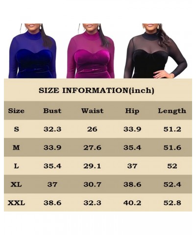 Womens Sexy Bodycon Velvet Midi Dress Long Sleeve Mesh Patchwork Slit Party Club Pencil Dresses Black $19.35 Dresses