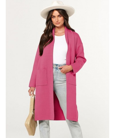 Women's 2023 Fashion Cardigan Sweater Long Sleeve Open Front Lapel Coat Casual Knit Coatigan Jacket with Pockets Hot Pink $20...