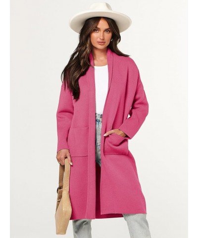 Women's 2023 Fashion Cardigan Sweater Long Sleeve Open Front Lapel Coat Casual Knit Coatigan Jacket with Pockets Hot Pink $20...