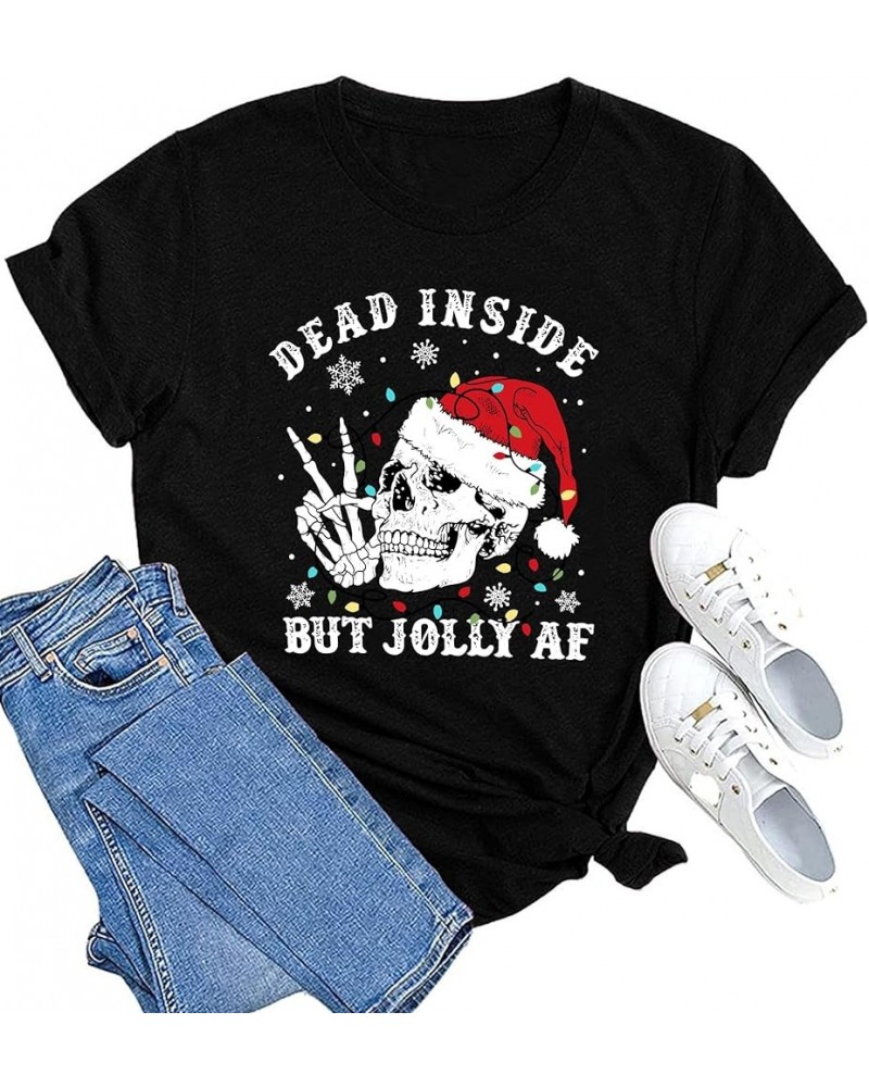 Christmas Shirts Skeleton Xmas Holiday Tshirt Funny Merry Christmas Skull Short Sleeve Coffee Tops Black1 $14.15 T-Shirts