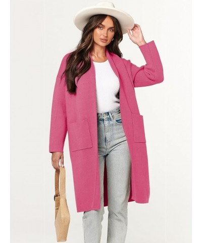 Women's 2023 Fashion Cardigan Sweater Long Sleeve Open Front Lapel Coat Casual Knit Coatigan Jacket with Pockets Hot Pink $20...