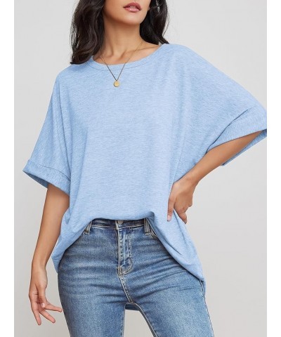 Womens Oversized T Shirts Loose Fit Crewneck Short Sleeve Summer Casual Blouse 2024 Y2K Tee Tops Ice Blue $11.99 Tops