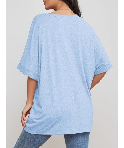 Womens Oversized T Shirts Loose Fit Crewneck Short Sleeve Summer Casual Blouse 2024 Y2K Tee Tops Ice Blue $11.99 Tops