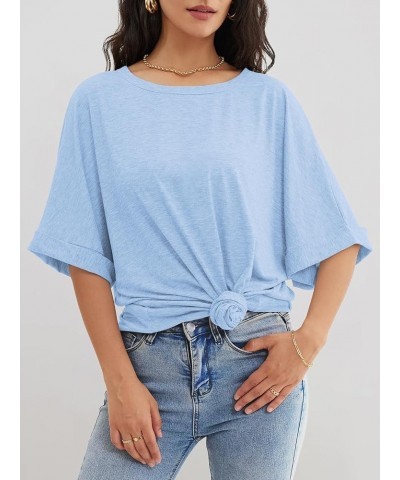 Womens Oversized T Shirts Loose Fit Crewneck Short Sleeve Summer Casual Blouse 2024 Y2K Tee Tops Ice Blue $11.99 Tops