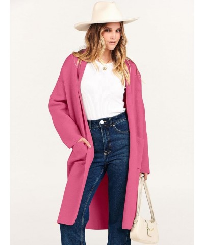 Women's 2023 Fashion Cardigan Sweater Long Sleeve Open Front Lapel Coat Casual Knit Coatigan Jacket with Pockets Hot Pink $20...