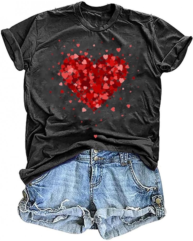 Happy Valentines Day Shirts for Women Leopard Plaid Love Heart Graphic T Shirt Letter Printed Short Sleeves Top Tees Grey1 $1...