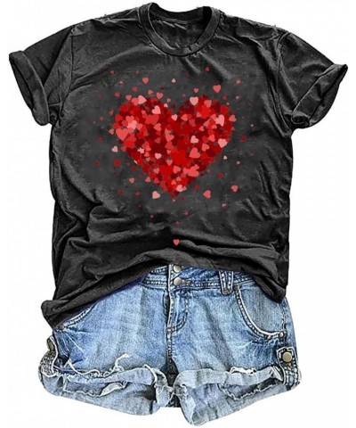 Happy Valentines Day Shirts for Women Leopard Plaid Love Heart Graphic T Shirt Letter Printed Short Sleeves Top Tees Grey1 $1...