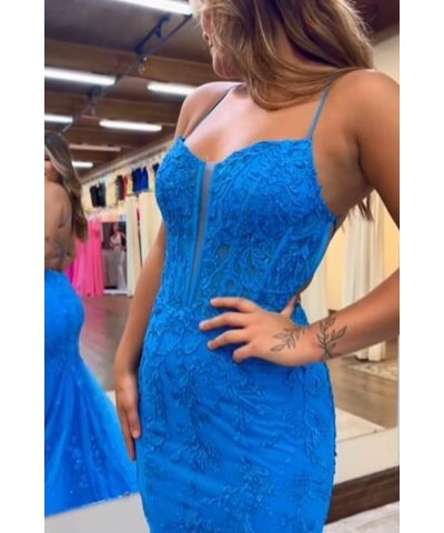 Women's Lace Appliques Mermaid Prom Dress Long Spaghetti Straps Corset Formal Dress Pink $38.13 Dresses