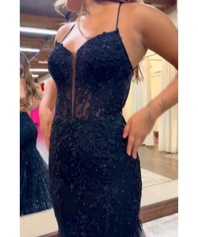 Women's Lace Appliques Mermaid Prom Dress Long Spaghetti Straps Corset Formal Dress Pink $38.13 Dresses