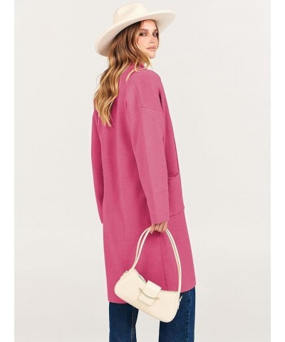 Women's 2023 Fashion Cardigan Sweater Long Sleeve Open Front Lapel Coat Casual Knit Coatigan Jacket with Pockets Hot Pink $20...