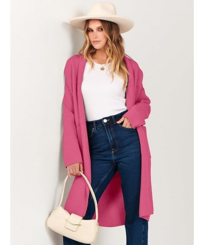 Women's 2023 Fashion Cardigan Sweater Long Sleeve Open Front Lapel Coat Casual Knit Coatigan Jacket with Pockets Hot Pink $20...