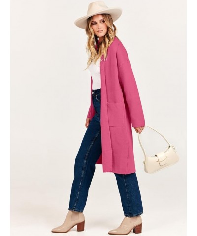 Women's 2023 Fashion Cardigan Sweater Long Sleeve Open Front Lapel Coat Casual Knit Coatigan Jacket with Pockets Hot Pink $20...