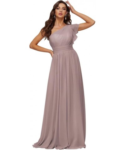 Women's Long Chiffon Bridesmaid Dresses One Shoulder Formal Evening Party Gowns Dusty Rose $34.19 Dresses