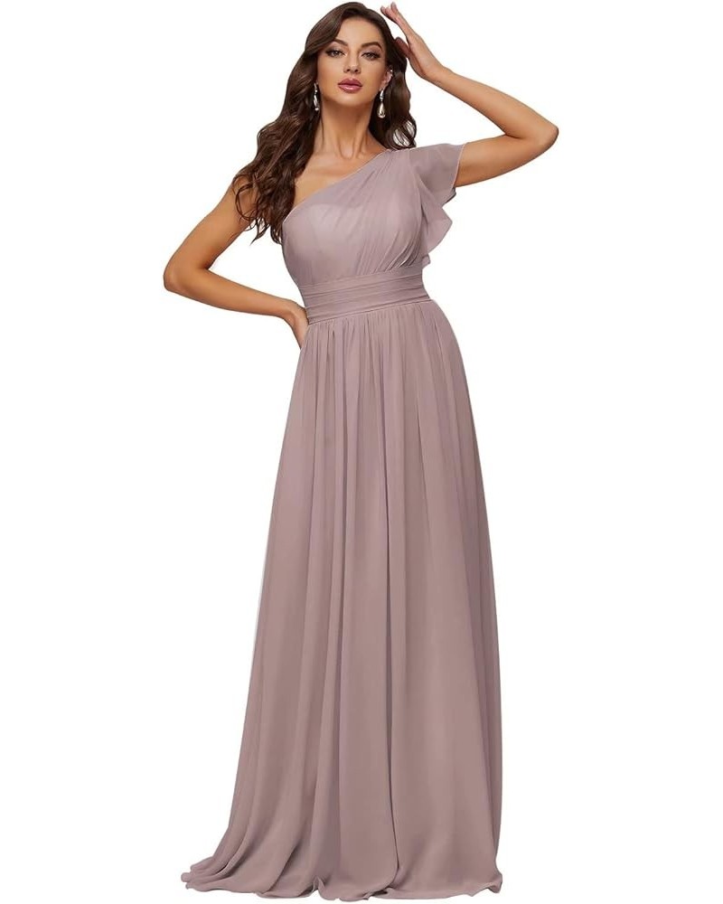 Women's Long Chiffon Bridesmaid Dresses One Shoulder Formal Evening Party Gowns Dusty Rose $34.19 Dresses