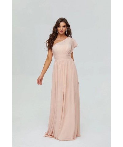 Women's Long Chiffon Bridesmaid Dresses One Shoulder Formal Evening Party Gowns Dusty Rose $34.19 Dresses