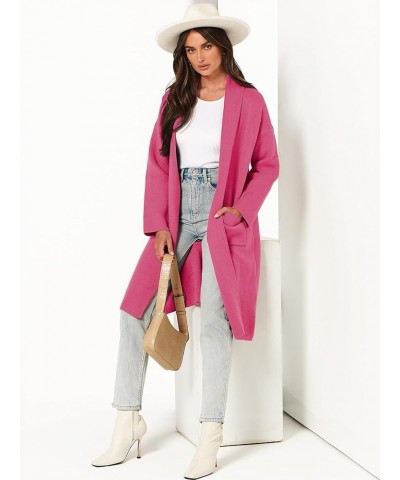 Women's 2023 Fashion Cardigan Sweater Long Sleeve Open Front Lapel Coat Casual Knit Coatigan Jacket with Pockets Hot Pink $20...