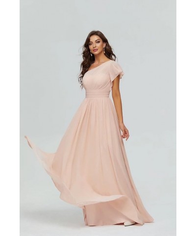 Women's Long Chiffon Bridesmaid Dresses One Shoulder Formal Evening Party Gowns Dusty Rose $34.19 Dresses