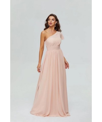 Women's Long Chiffon Bridesmaid Dresses One Shoulder Formal Evening Party Gowns Dusty Rose $34.19 Dresses