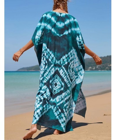 V Neck Print Kaftan Swimsuit Cover Ups for Women Plus Size Beach Caftan Dress Casual Loungewear Dark Green $16.20 Swimsuits