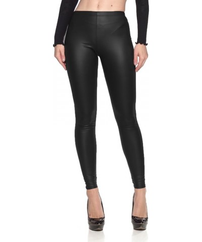 Womens Basic Faux Leather Leggings Fleece Black $12.30 Leggings