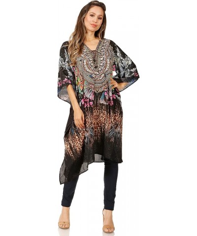 Zeni Women's Short Sleeve V-Neck Summer Floral Print Caftan Dress Cover-up 433 $26.54 Swimsuits