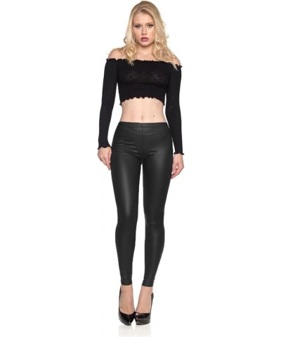 Womens Basic Faux Leather Leggings Fleece Black $12.30 Leggings