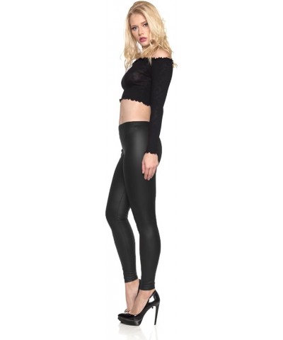 Womens Basic Faux Leather Leggings Fleece Black $12.30 Leggings