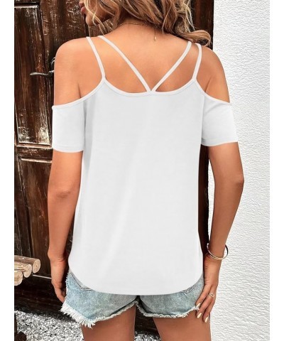 Womens Summer Colder Shoulder Tops Low Back Short Sleeve V Neck T Shirts Sexy Casual A0-short Sleeve White $13.74 T-Shirts