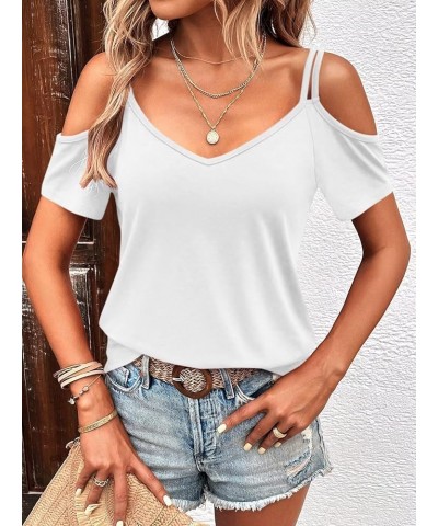 Womens Summer Colder Shoulder Tops Low Back Short Sleeve V Neck T Shirts Sexy Casual A0-short Sleeve White $13.74 T-Shirts