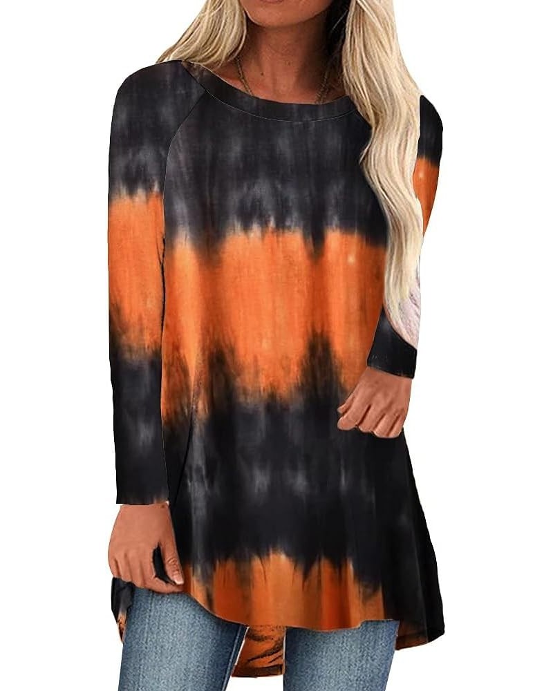 Womens Long Tunics or Tops to Wear with Leggings Short/Long Sleeve Blouses Shirts Z-o Neck Black Orange Tiedye $14.74 Tops