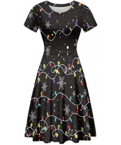 Cute Cherries Women's Short Sleeve Dress Summer Midi Dress Festival Tunic Top Dress Snowflake Christmas Lights $17.81 Others