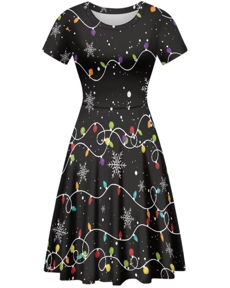 Cute Cherries Women's Short Sleeve Dress Summer Midi Dress Festival Tunic Top Dress Snowflake Christmas Lights $17.81 Others