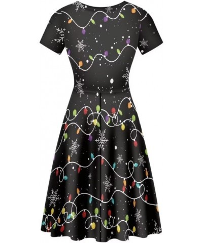 Cute Cherries Women's Short Sleeve Dress Summer Midi Dress Festival Tunic Top Dress Snowflake Christmas Lights $17.81 Others