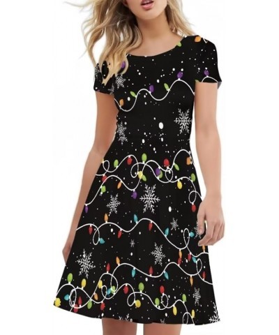 Cute Cherries Women's Short Sleeve Dress Summer Midi Dress Festival Tunic Top Dress Snowflake Christmas Lights $17.81 Others