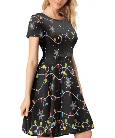 Cute Cherries Women's Short Sleeve Dress Summer Midi Dress Festival Tunic Top Dress Snowflake Christmas Lights $17.81 Others