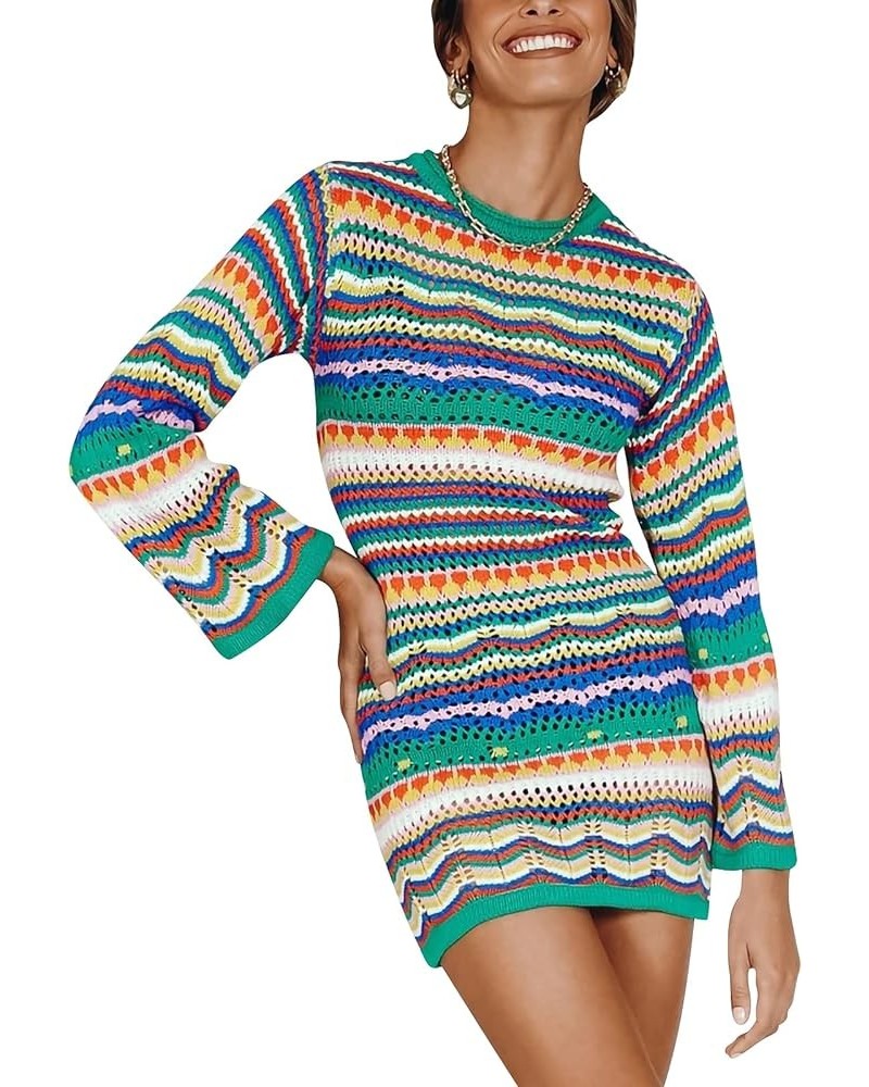 Women Long Sleeve Crochet Knit Mini Dress Backless Bodycon Beach Mini Sweater Dress Casual Streetwear Hollow Out Green $9.01 ...