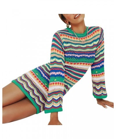 Women Long Sleeve Crochet Knit Mini Dress Backless Bodycon Beach Mini Sweater Dress Casual Streetwear Hollow Out Green $9.01 ...