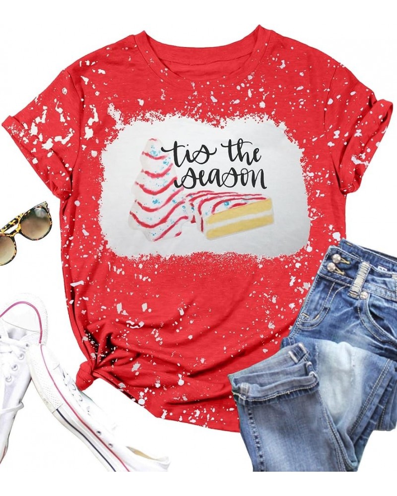 Women Christmas Shirt Xmas Tree Cakes Graphic Tee Tis The Season Shirt Xmas Short Sleeve Holiday Tops Bleachred $11.27 Tops