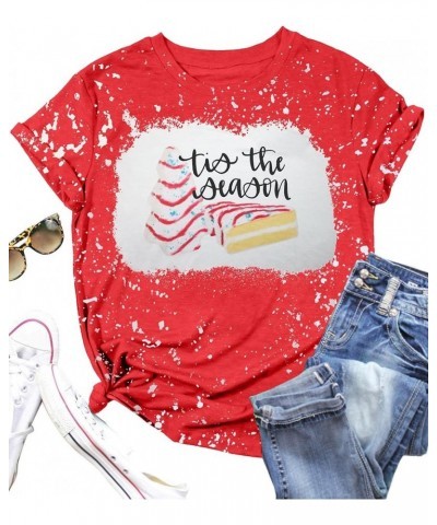 Women Christmas Shirt Xmas Tree Cakes Graphic Tee Tis The Season Shirt Xmas Short Sleeve Holiday Tops Bleachred $11.27 Tops