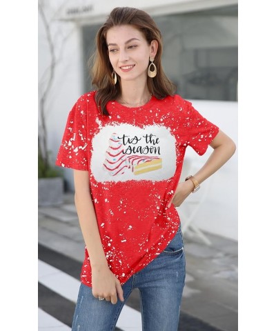 Women Christmas Shirt Xmas Tree Cakes Graphic Tee Tis The Season Shirt Xmas Short Sleeve Holiday Tops Bleachred $11.27 Tops