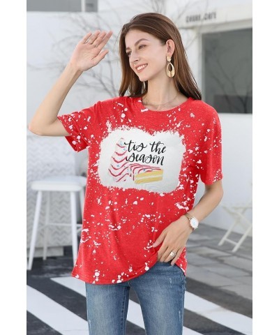 Women Christmas Shirt Xmas Tree Cakes Graphic Tee Tis The Season Shirt Xmas Short Sleeve Holiday Tops Bleachred $11.27 Tops