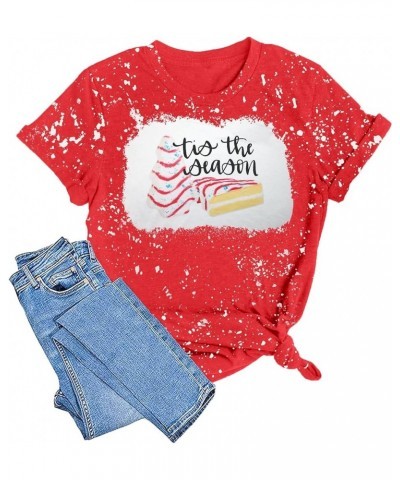 Women Christmas Shirt Xmas Tree Cakes Graphic Tee Tis The Season Shirt Xmas Short Sleeve Holiday Tops Bleachred $11.27 Tops